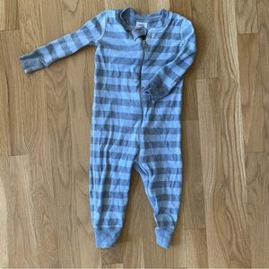 White and grey striped Hanna Anderson Zippered Onesie Pajamas Footless